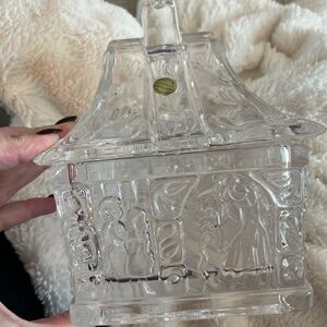 Williams Sonoma Glass Gingerbread House cookie jar